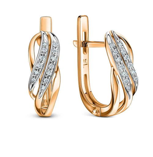 Rose Gold Latch back earrings with diamonds(0.06 ct) - cushionblue