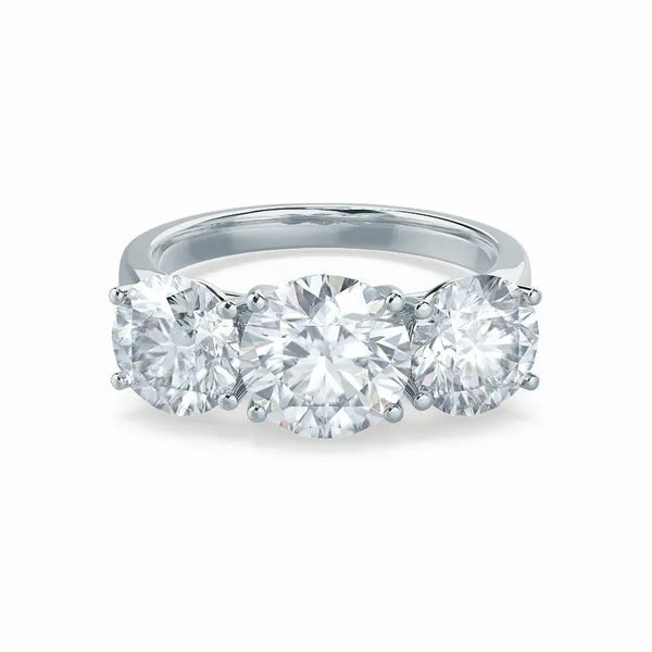 Round Brilliant Cut White Gold Trilogy Ring - cushionblue