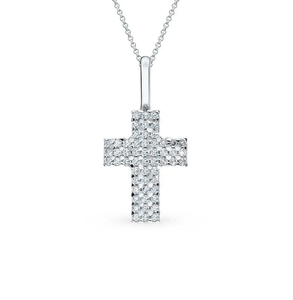 Diamond with White Gold Cross pendant necklace - cushionblue