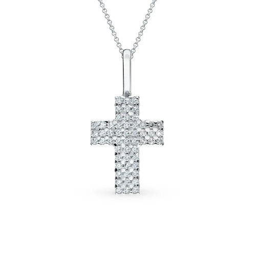 Diamond with White Gold Cross pendant necklace - cushionblue