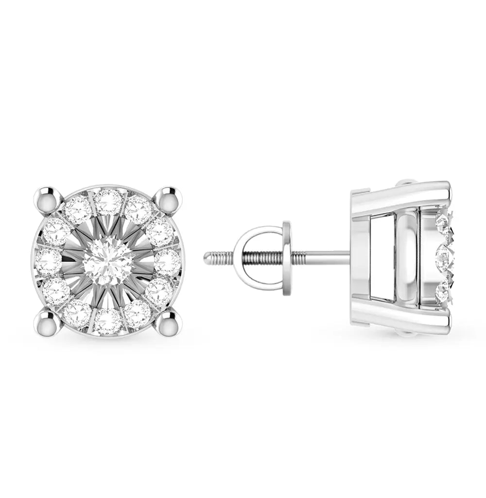 White Gold Studs with screws earrings with diamonds(0.10ct, 0.16ct) Cushionblue