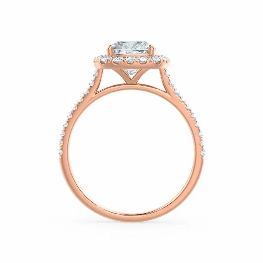 Cushion cut Natural Diamond Rose Gold Halo Ring - cushionblue