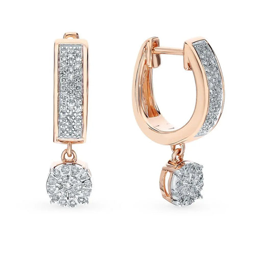 Rose Gold Huggie earrings with diamonds(0.36ct) Cushionblue