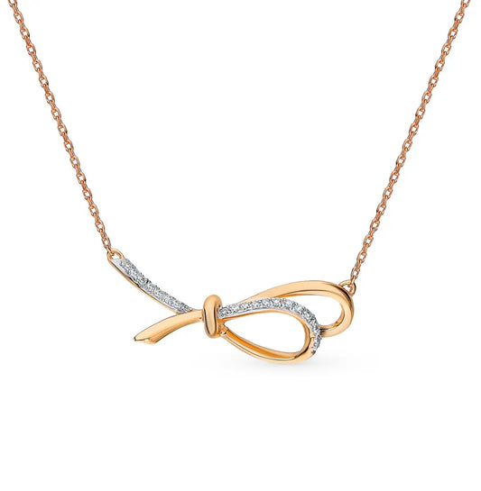 Yellow Gold Ribbon necklace with diamonds - cushionblue
