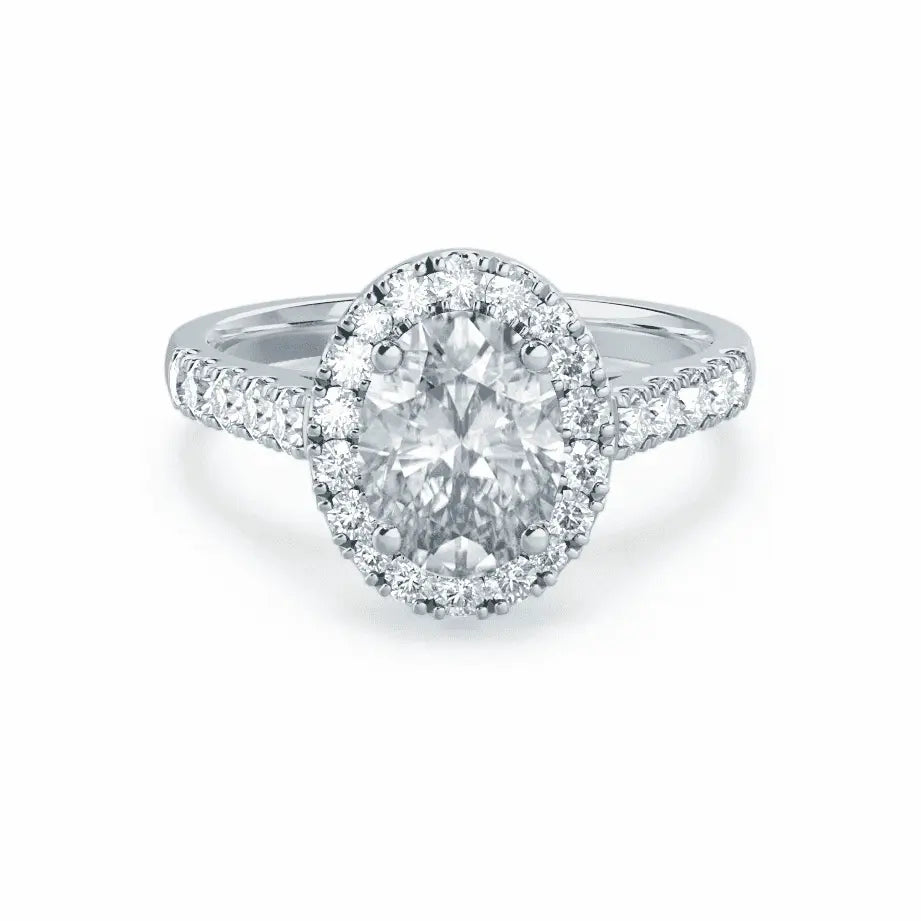 Oval cut Natural Diamond Platinum Halo Ring - cushionblue