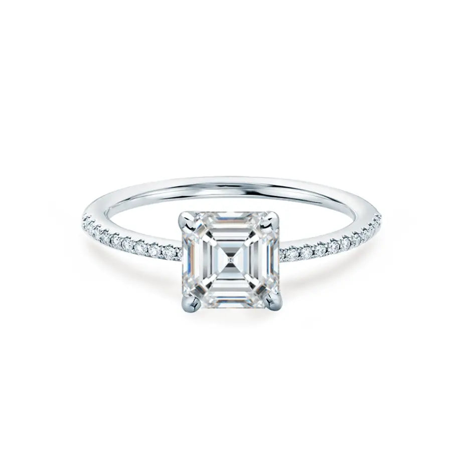 Asscher Cut White Gold Petite Pavé Shoulder Set Solitaire Ring - cushionblue
