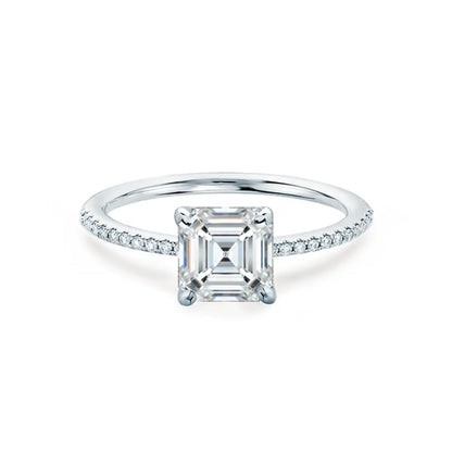 Asscher Cut White Gold Petite Pavé Shoulder Set Solitaire Ring - cushionblue
