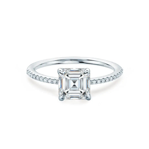 Asscher Cut White Gold Petite Pavé Shoulder Set Solitaire Ring - cushionblue