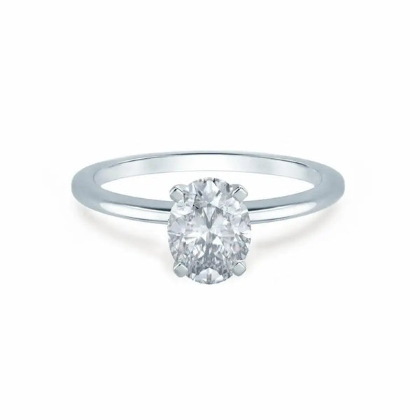 Oval Cut White Gold Plain Mount 4 Prong Solitaire Ring - cushionblue