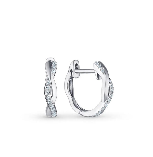 White Gold Unique Huggie earrings with diamonds(0.05 ct) - cushionblue