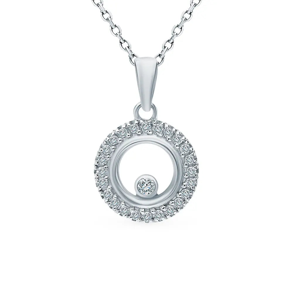 White Gold Round shape pandant necklace with diamonds - cushionblue