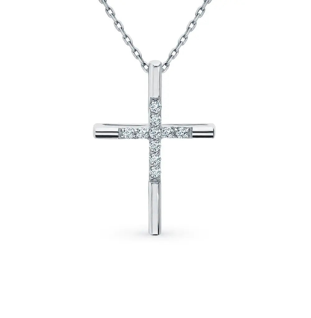 Diamond With White Gold Cross pendant necklace - cushionblue