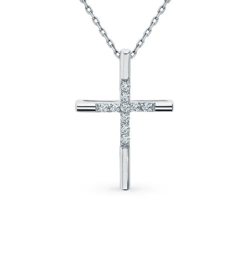Diamond With White Gold Cross pendant necklace - cushionblue