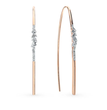 Rose Gold Unique string earrings with diamonds(0.23ct, 0.04ct) - cushionblue