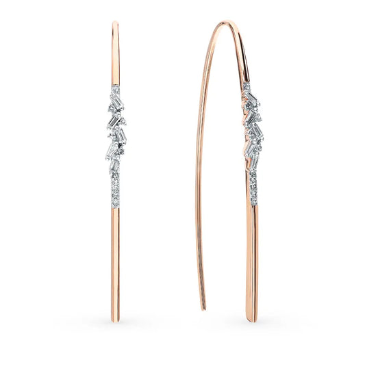 Rose Gold Unique string earrings with diamonds(0.23ct, 0.04ct) - cushionblue