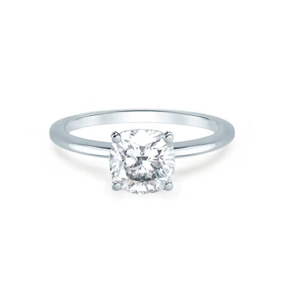 Cushion Cut Platinum Petite Pavé Plain Mount Solitaire Ring - cushionblue