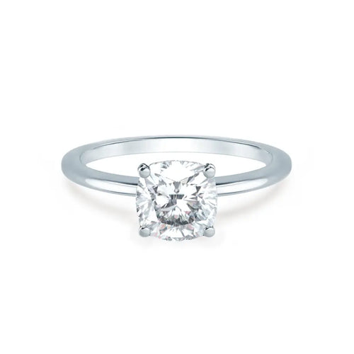 Cushion Cut Platinum Petite Pavé Plain Mount Solitaire Ring - cushionblue