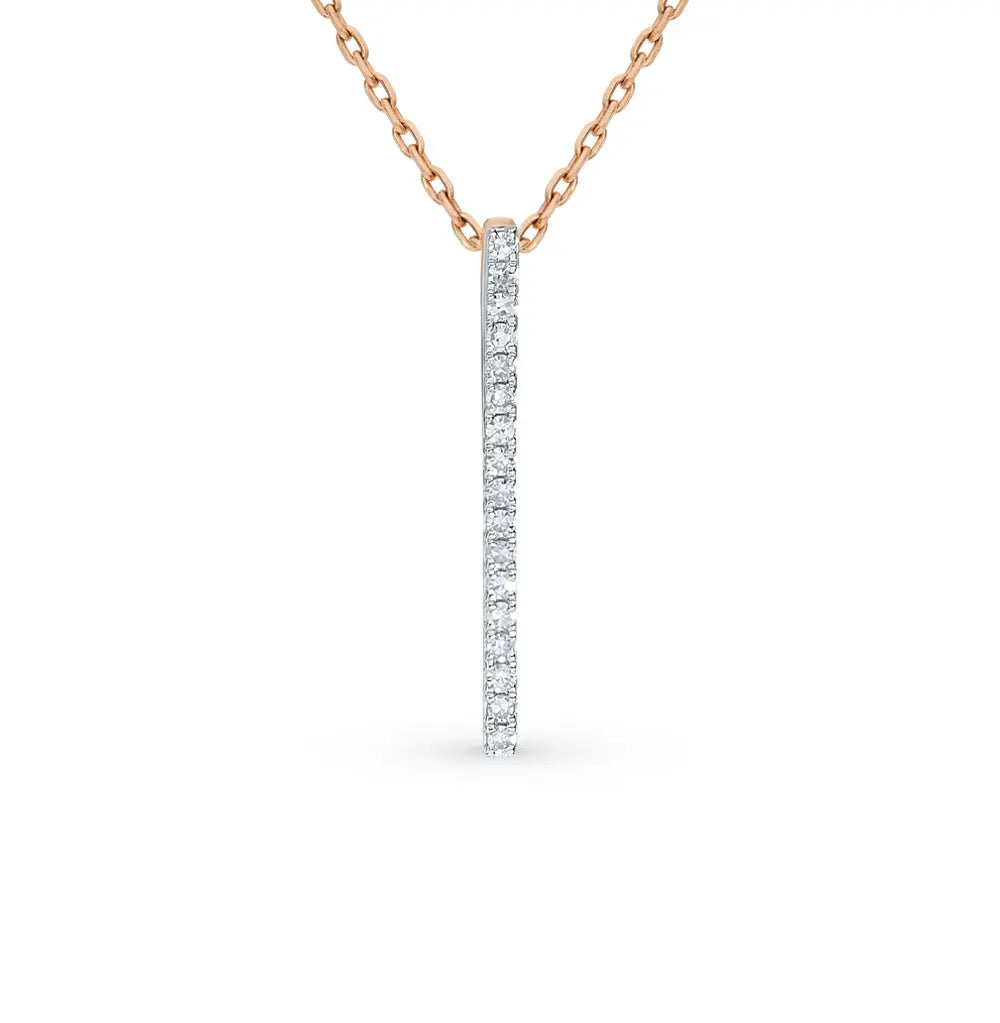 Rose Gold Stick type pendant necklace with diamonds - cushionblue