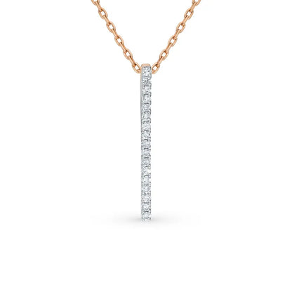 Rose Gold Stick type pendant necklace with diamonds - cushionblue