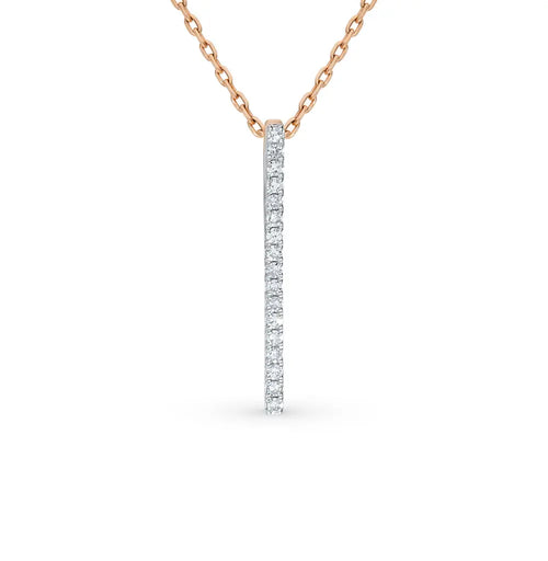 Rose Gold Stick type pendant necklace with diamonds - cushionblue