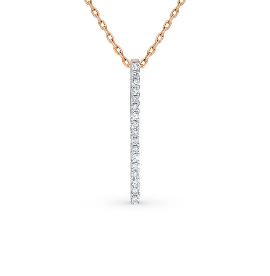 Rose Gold Stick type pendant necklace with diamonds - cushionblue