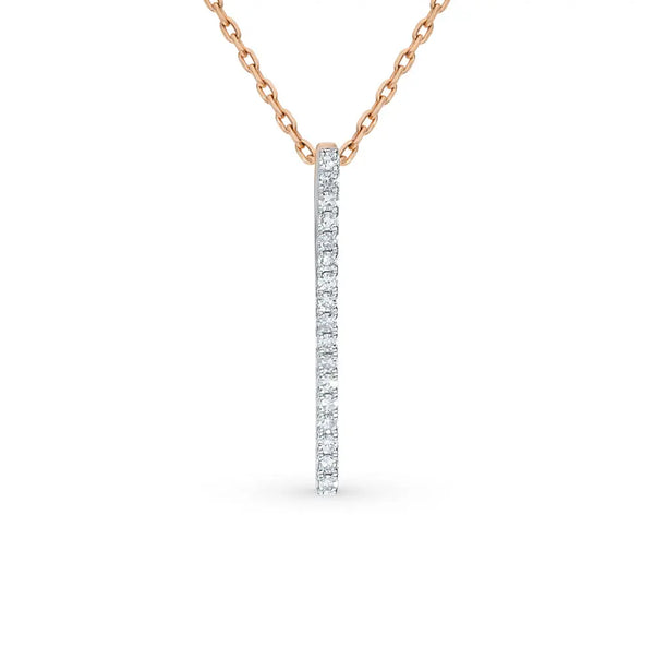 Rose Gold Stick type pendant necklace with diamonds - cushionblue
