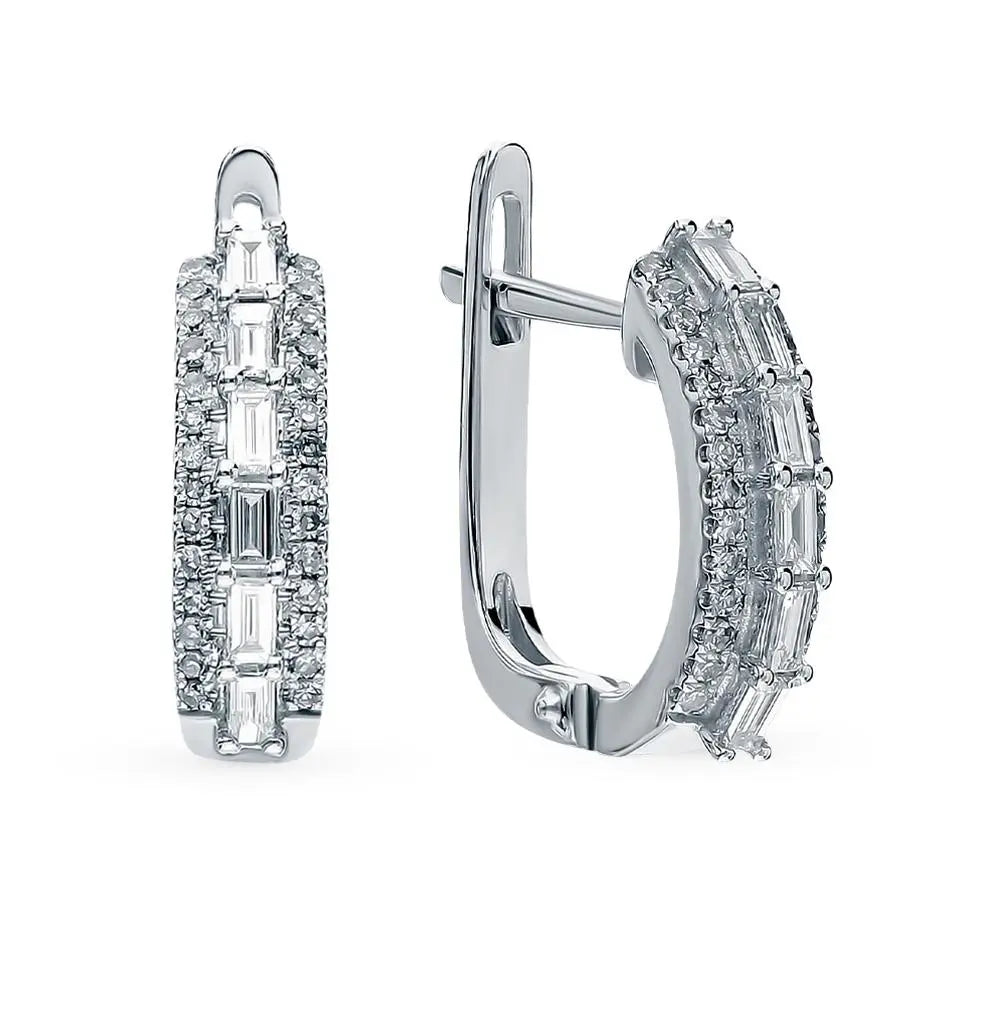 White Gold Latch back earrings with diamonds(0.48 ct) - cushionblue