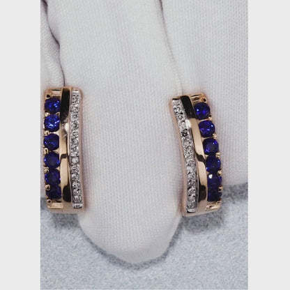 Rose Gold Latch back earrings with Sapphires diamonds