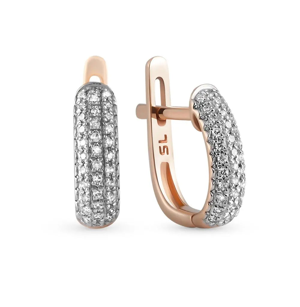 Rose Gold Latch back earrings with diamonds(0.15 ct) - cushionblue