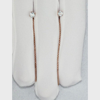 Rose Gold String earrings with blue topaz