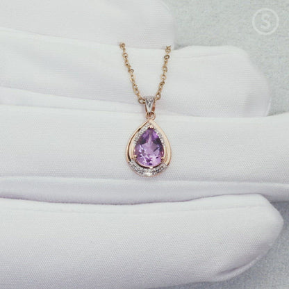 Rose Gold pendant necklace with amethyst and diamonds