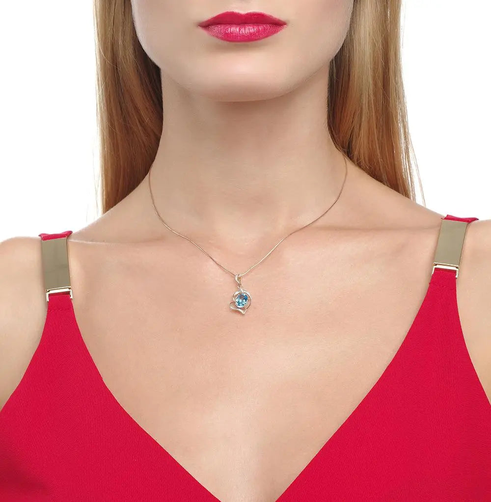 Rose Gold Heart pendant necklace with topaz and diamond - cushionblue