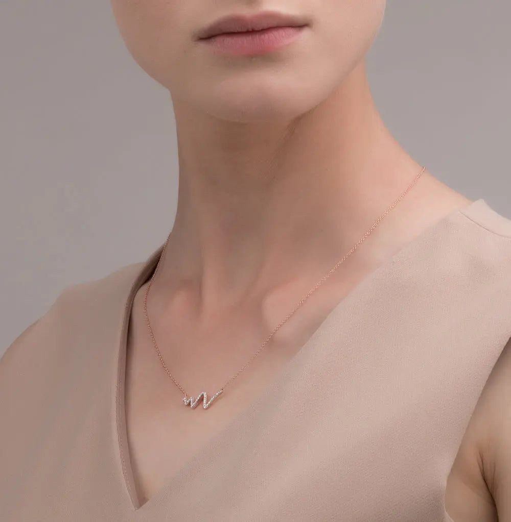 Wave Rose Gold Pendants necklace with diamonds - cushionblue