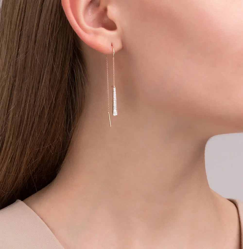 Rose Gold string earrings with diamonds(0.22ct) - cushionblue