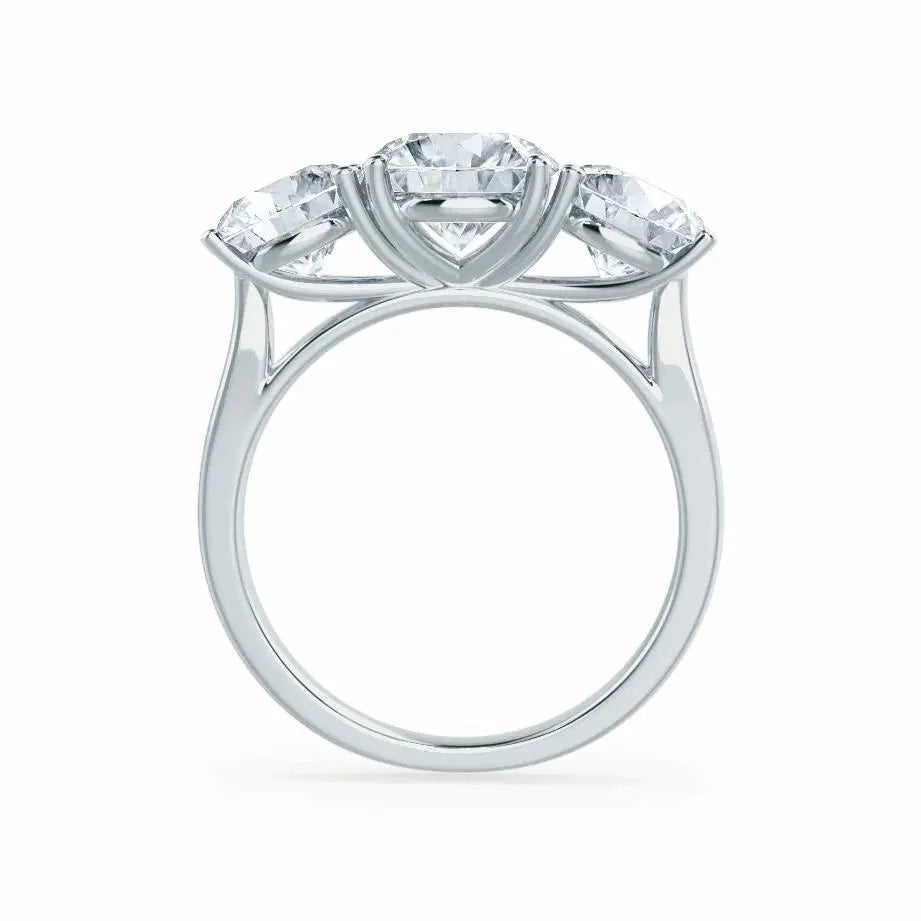 Round Brilliant Cut White Gold Trilogy Ring - cushionblue