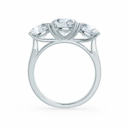 Round Brilliant Cut White Gold Trilogy Ring - cushionblue
