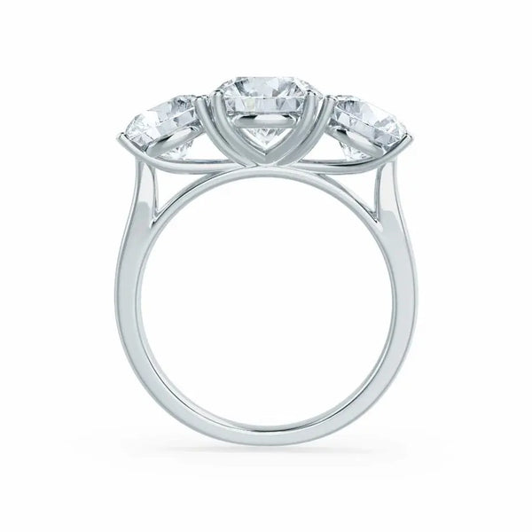 Round Brilliant Cut White Gold Trilogy Ring - cushionblue