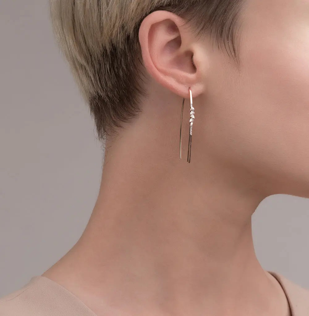 Rose Gold Unique string earrings with diamonds(0.23ct, 0.04ct) - cushionblue