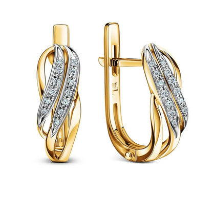 Yellow Gold Latch back earrings with diamonds(0.05 ct) - cushionblue