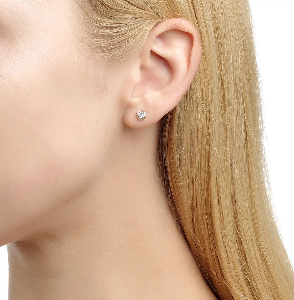 White Gold Studs with screws earrings with diamonds(0.09ct) Cushionblue