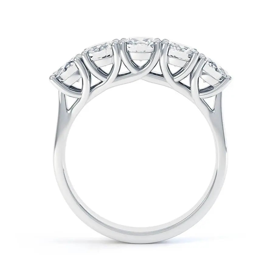 Round Brilliant Cut 5 Stone Set White Gold Trilogy Ring - cushionblue