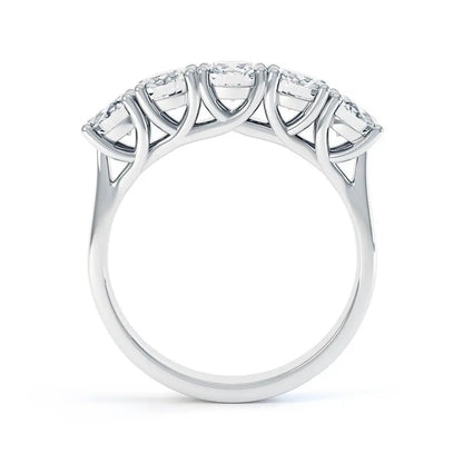 Round Brilliant Cut 5 Stone Set White Gold Trilogy Ring - cushionblue