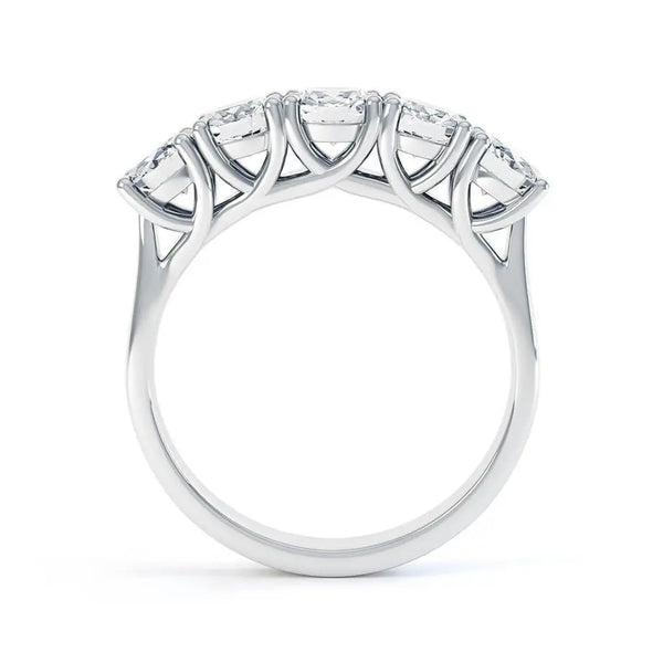 Round Brilliant Cut 5 Stone Set White Gold Trilogy Ring - cushionblue