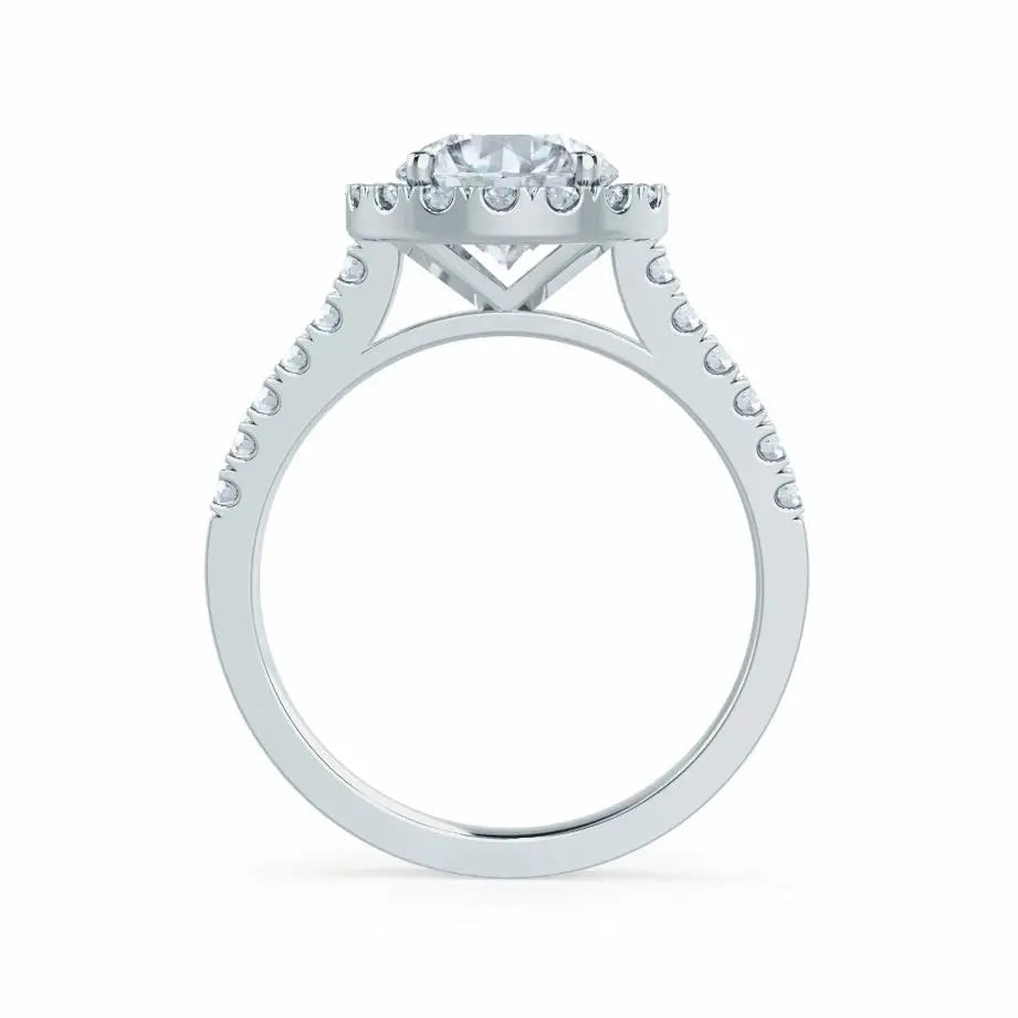 Round cut Natural Diamond Platinum Halo Ring - cushionblue