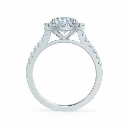 Round cut Natural Diamond Platinum Halo Ring - cushionblue