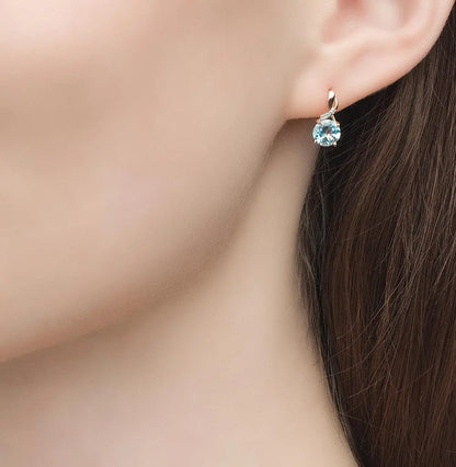 Rose Gold Latch back earrings with Round cut Topaz and diamonds - cushionblue