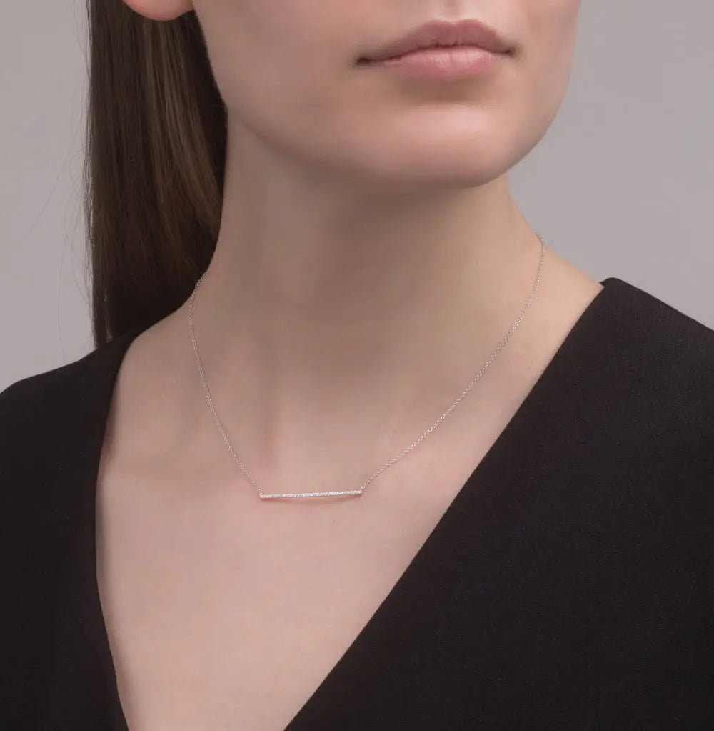 White Gold Horizontal Bar necklace with diamonds - cushionblue