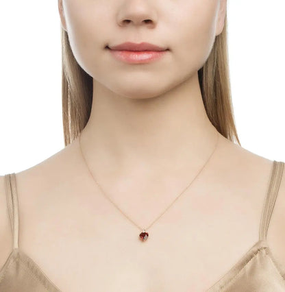 Rose Gold Heart pendant necklace with garnet and diamonds - cushionblue