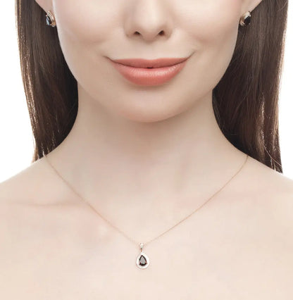 Rose Gold pendant necklace with garnet and diamonds - cushionblue