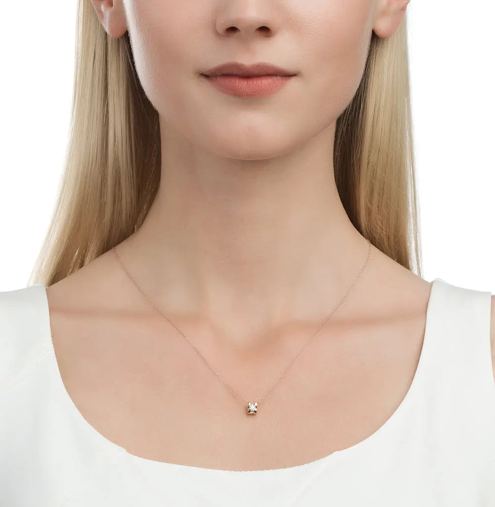 Rose Gold pendant necklace with Round diamond - cushionblue
